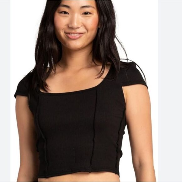 Full Tilt  Square Neck Seamed Tee- Black - Picture 3 of 7